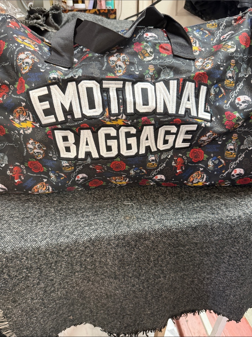 & Other Stories Black Printed "Emotional Baggage" Duffel Bag
